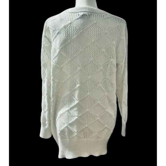Oversized Crew Neck Ivory Knit Sweater Diamond Pattern Novelty Stitch Women’s 1X - Picture 2 of 10